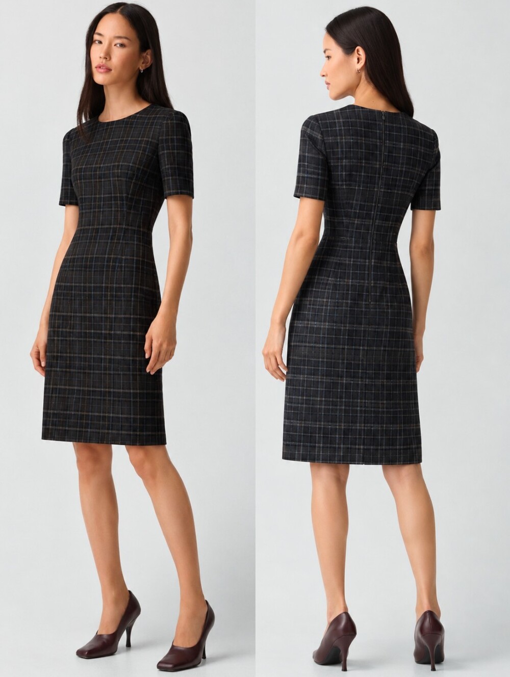 THEORY Black Wool Plaid Preppy Officewear Business Academia Winter Sheath Dress